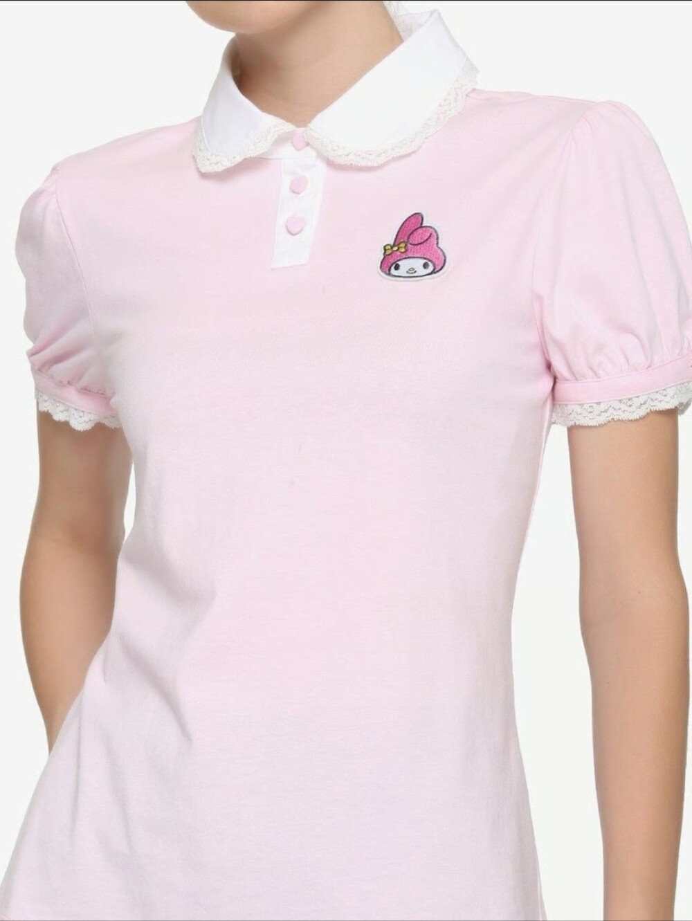 Hot Topic Sanrio My Melody Pink Lace Polo Shirt Top Pastel Kawaii Size Xs